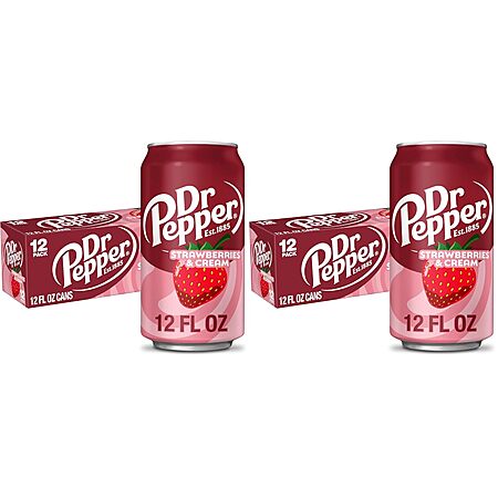 12-Pk 12-Oz Dr Pepper Strawberries & Cream Soda 3 for $13.75 w/ S&S