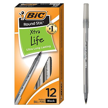 12-Count BIC Round Stic Xtra Life Black Ballpoint Pens (Medium Point) $1.19 + Free Shipping w/ Prime or on $35+