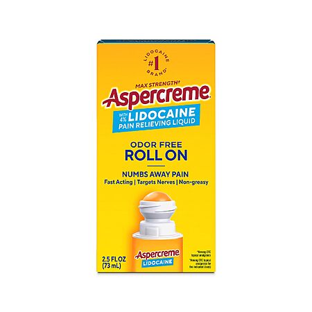 Aspercreme 2.5-Oz Max-Strength 4% Lidocaine Pain Relief Roll-On Liquid $4.94 w/ S&S + Free Shipping w/ Prime or on $35+