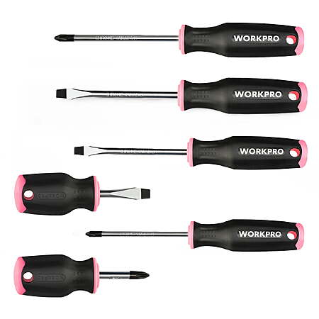WORKPRO 6-Piece Magnetic Screwdriver Set w/ Slotted & Phillips (Pink) $9.79 + Free Shipping w/ Walmart+ or on $35+