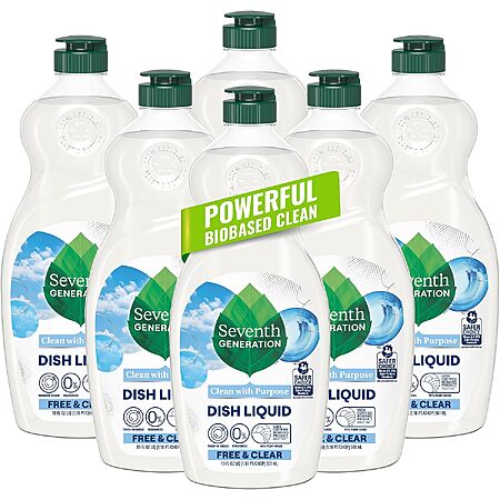 6-Pack 19-Oz Seventh Generation Free & Clear Unscented Dish Soap $9.97 w/ S&S ($1.66 each) + Free Shipping w/ Prime or on $35+