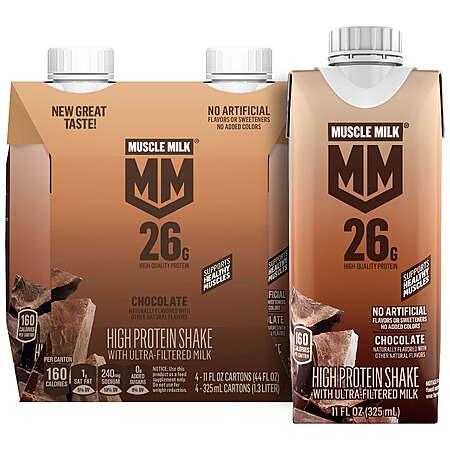4-Pack 11-Oz Muscle Milk 26g Protein Shake (Various Flavors) + $3 Walmart Cash $7.98 w/ Free Shipping w/ Walmart+ or on $35+