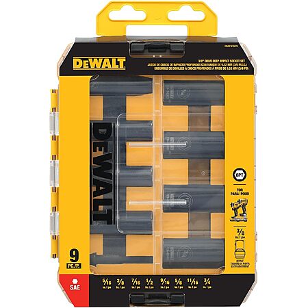 Bomgaars: 9-Pc DeWALT 3/8" Drive 6-Point Standard SAE Deep Impact Socket Set $20 or Less + Free Pickup