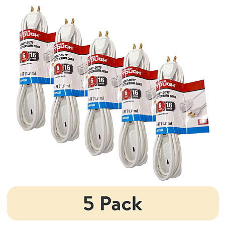 5-Pack Hyper Tough 6' 16AWG Indoor Extension Cord w/ 3 Polarized Outlets (Black or White) $8.97 + Free Shipping w/ Walmart+ or on $35+