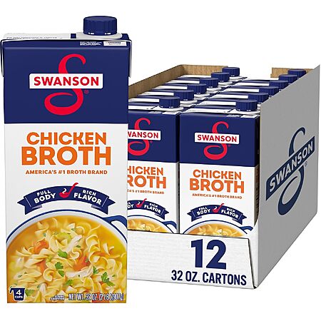 12-Pack 32-Oz Swanson Chicken Broth Cartons $18.96 w/ S&S + Free Shipping w/ Prime or on $35+