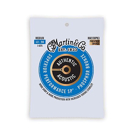 3-Pack Martin Authentic 92/8 Phosphor Bronze Acoustic Guitar Strings (Medium 13-56)