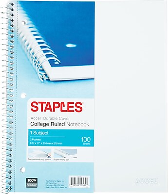 100-Sheet Staples Accel Poly Cover 8.5" x 11" College Ruled Notebook (White, Teal) $2 + Free Shipping