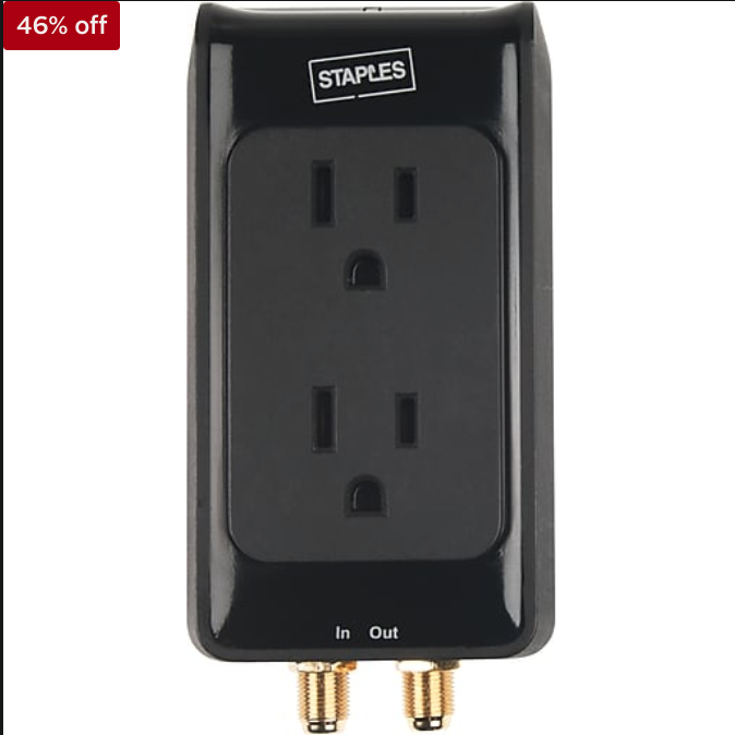 Staples 2-Outlet 1500 Joule Home Entertainment Surge Protector with Coax $5.85 + Free Shipping