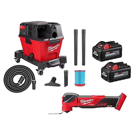 Milwaukee M18 FUEL 18V Lith-Ion Cordless Brushless Oscillating Multi-Tool w/Wet/Dry Shop Vac & (2) High Output 6.0Ah Battery Pack 2836-20-0910-20-48-11-1862 - $369