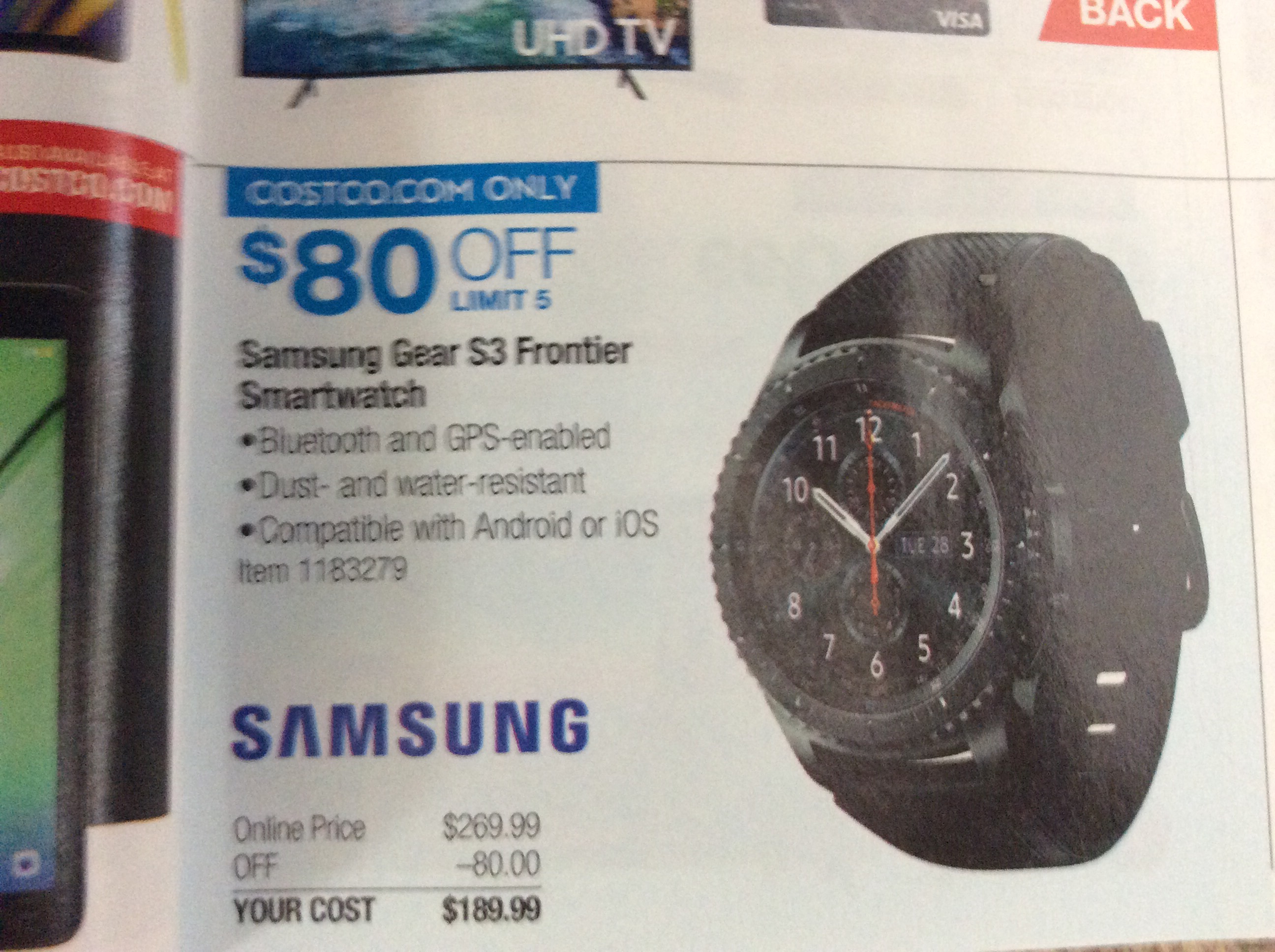 Samsung Gear S3 Frontier Smartwatch $189.99
