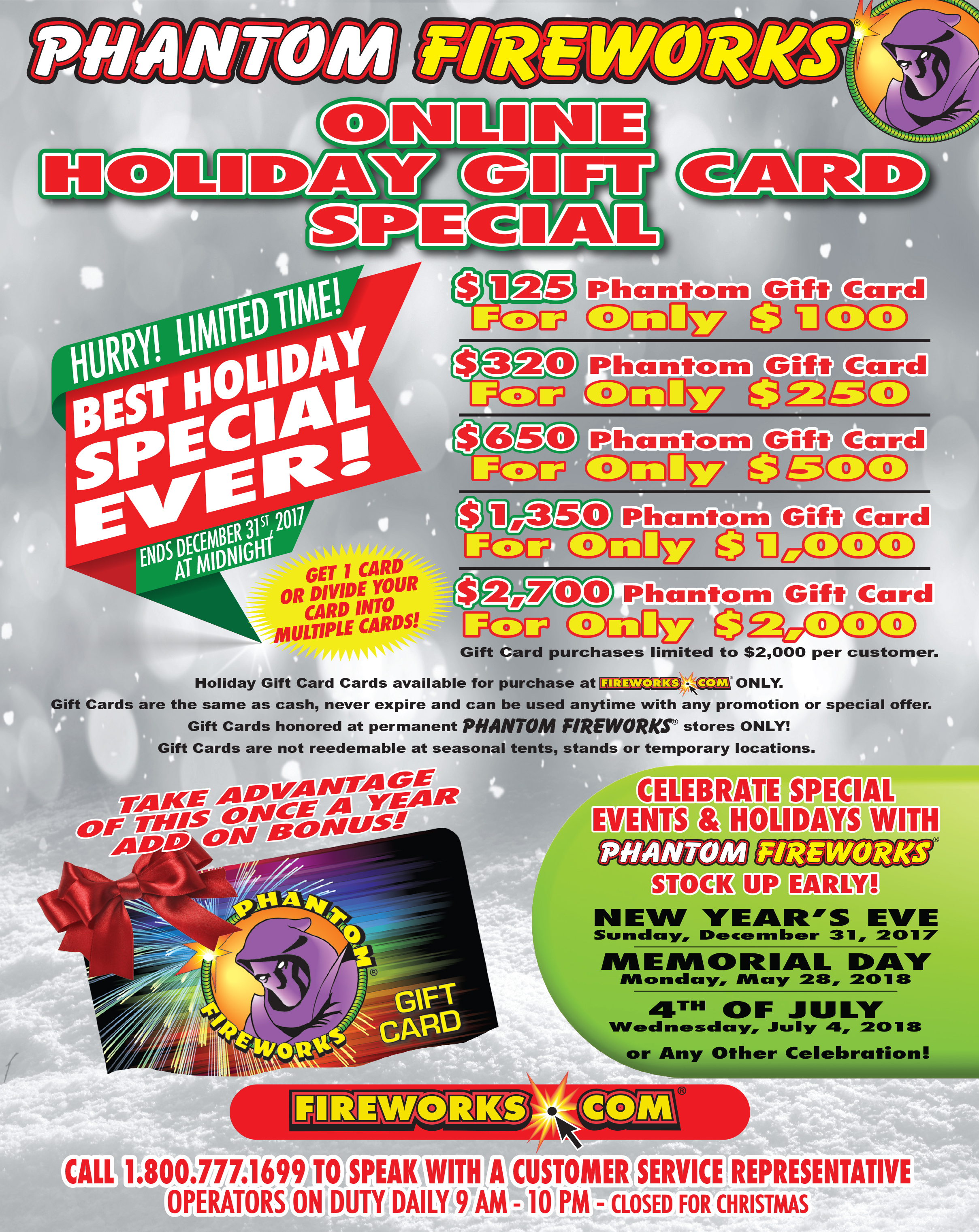 Phantom Fireworks 2017 Holiday Gift Card Special!