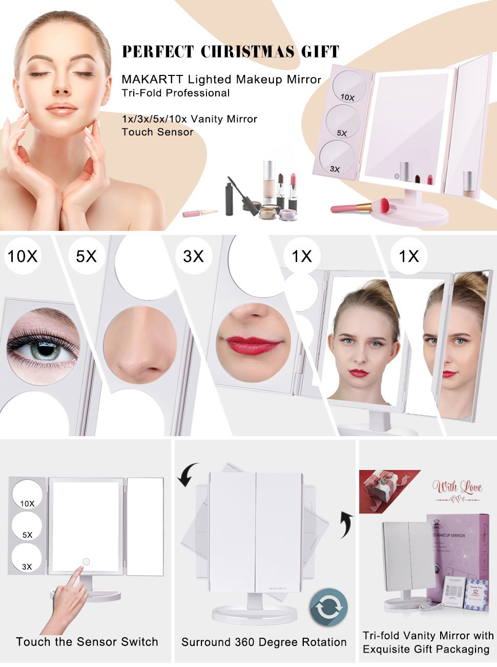 19.2 inch Trifold Professional Vanity/makeup Mirror with 3X/5X/10X Magnification for $27.59 @ Amazon.com