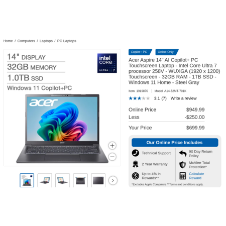 Acer Aspire 14" for $699.99!
