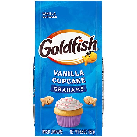 6.6 oz-8oz Pepperidge Farm Goldfish Crackers, Cheddar, Baby Cheddar, Pretzel or Cheddar Colors, 2 for $4, 6.6 oz Cinnamon roll grahams, $2, Amazon