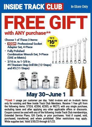 Harbor Freight ITC members, free gift with any purchase ($34.99 purchase for non-ITC), choice of ICON socket adapter set, 9 pc wrench set or titanium step drill bit set