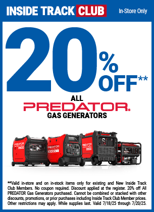 Save up to 20% on Predator Generators!