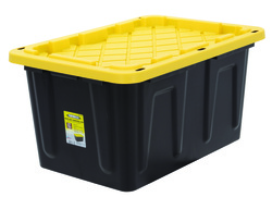 Performax 27-Gallon Black Industrial Storage Tote with Snap-On Lid, $6. ...