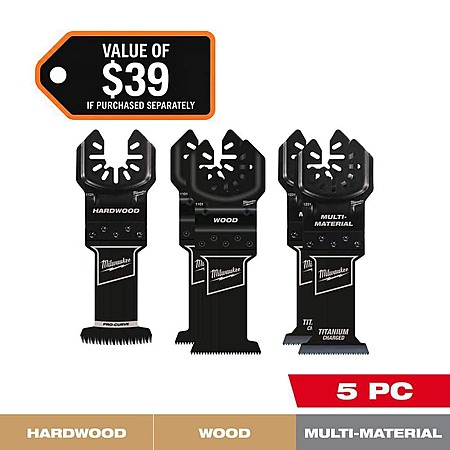 Milwaukee OPEN-LOK Variety Oscillating Blade Set w/ Japanese Hardwood Blade (5-Piece), $12.39, FS, Home Depot