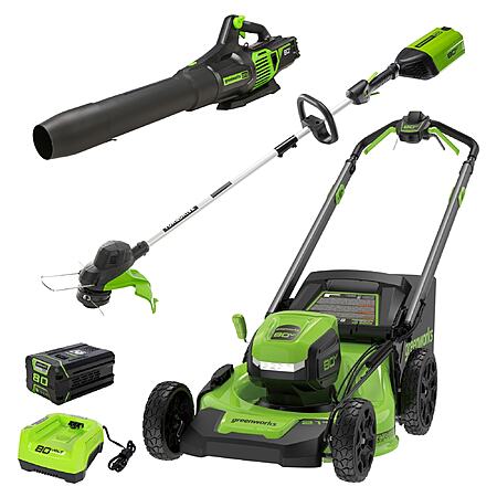 Greenworks PRO 80V 21" Mower, 13" String Trimmer, 580 CFM Blower & 4Ah Battery Kit
