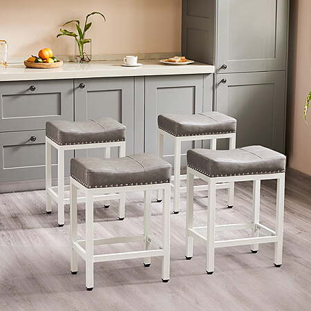 4 pack edx Bar Stools, Modern Counter Height, 24 Inch Kitchen Barstools with Metal Base, Gray, $108.99, FS, Walmart + more