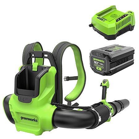 Greenworks 80V (750 CFM / 180 MPH) Brushless Backpack Leaf Blower, Includes 4.0Ah Battery and Charger, $319.99, Amazon