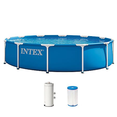 Intex Metal Frame 12 ft x 30 in Above Ground Pool Set, Round Swimming Pool with Steel Frame, 530 GPH Cartridge Filter Pump, and Type A Filter Cartridge, $107.99, Amazon, Walmart