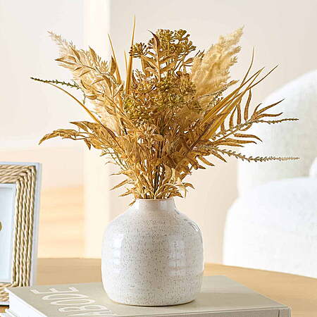 Better Homes & Gardens 12-Inch Artificial Dried Mixed Floral Arrangement in Ceramic Vase – Tabletop Decor, $9.97, Walmart