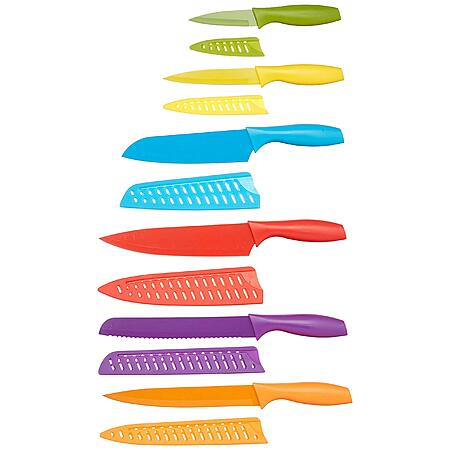 Amazon Basics Color-Coded Dishwasher Safe Kitchen Knife Set, 12-Piece with Ergonomic Handles, $10.50