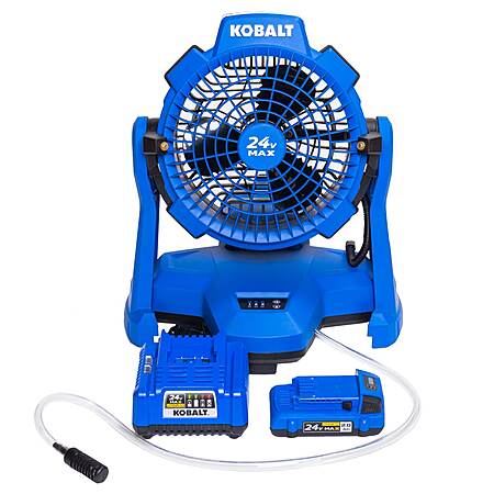 Kobalt 7-in High Velocity Indoor/Outdoor Misting Floor Fan with 2.0ah ...