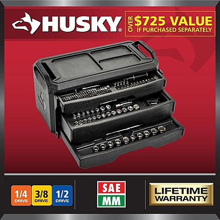 280-Pc Husky SAE/Metric Mechanics Tool Set w/ Durable Storage Box $99 + Free S&H