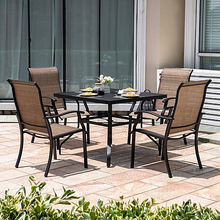 Nuu Garden 5-Pieces Rust-Free Metal Outdoor Patio Dining Set with 4 Textilene Dining Chairs and Square Dining Table, $273, FS, Home Depot