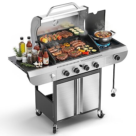 COWSAR Stainless steel Style 4A 4 -Burner Liquid Propane Gas Grill 1 -Side Burner, $279.99, FS, Lowe's