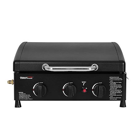 Royal Gourmet Portable 3-Burner Propane Griddle Grill with Hood Hood Handle, Removable Grease Cup, Stainless Steel Burners, Black, $109.99, FS, Home Depot