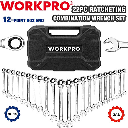 WORKPRO 22-Piece Ratcheting Combination Wrench Set 72 Teeth CR-V Metric & SAE, $46.39, FS, ebay