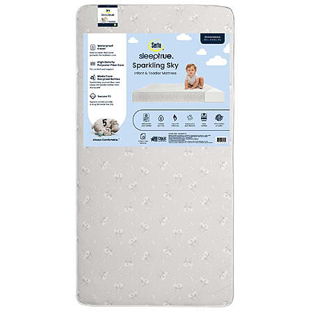 Serta SleepTrue Sparkling Sky 5" Dual-Sided Crib & Toddler Mattress - Sustainably Sourced Fiber Core - Waterproof - Lightweight - GREENGUARD Gold Certified - 5 Year Warranty