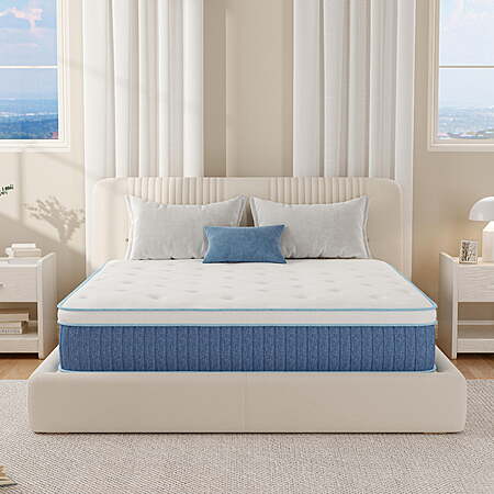 EGOHOME ChillWeave 12 Inch Queen Mattress, Medium, Euro Top, Hybrid Mattress in a Box, $158, FS, Walmart