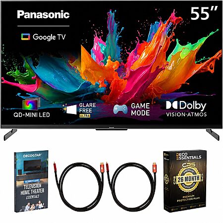 + 2 HDMI cables, Panasonic 55 inch W85C 4K QD-Mini LED Google TV 2026 TN-55W85CPS Bundle