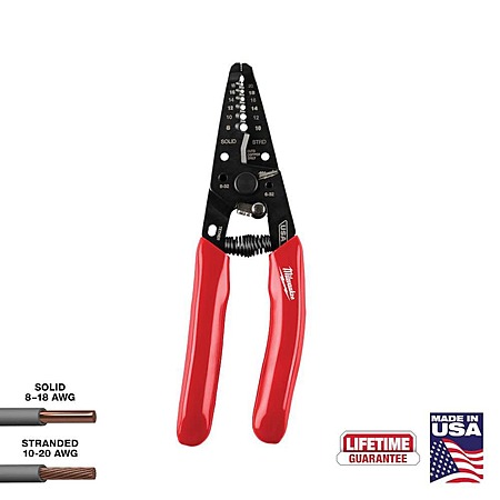 USA Made, Milwaukee 8-20 AWG Dipped Grip Wire Stripper & Cutter, $16.97, FS Home Depot