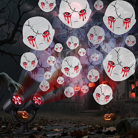 Toodour Halloween Projector Lights Outdoor, Double Head Dynamic Halloween Lights Projector with Timer, Waterproof White Ghost Decorations Light for Indoor Outdoor
