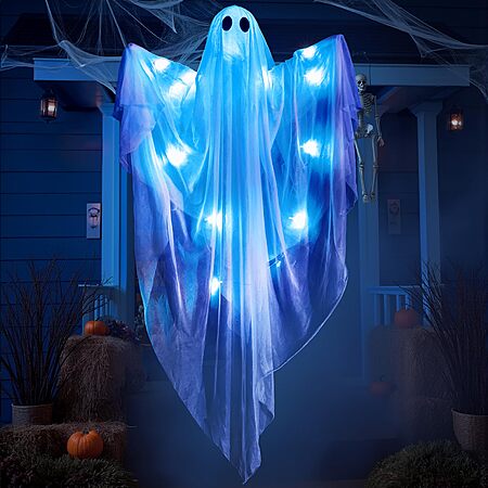JOYIN Halloween Hanging Light up Ghost, 47” White Ghosts with Blue LED Light and Timer Halloween Hanging Decoration, $11.69, FS Prime
