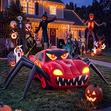 15FT Red Spider Car Halloween Inflatables Outdoor Decorations Built-in LEDs