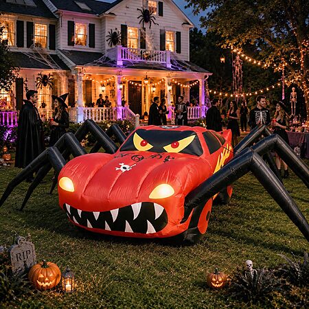 20FT Red Spider Car Halloween Inflatables Outdoor Decorations Built-in LEDs