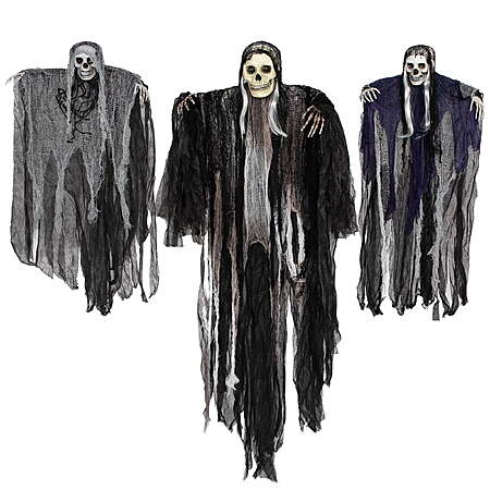 Joyfy 3 Pack Halloween Hanging Grim Reaper Decorations,53" & 31.5" Scary Skeleton Decor with Adjustable Arms for Indoor Outdoor Yard, $16.99, Walmart