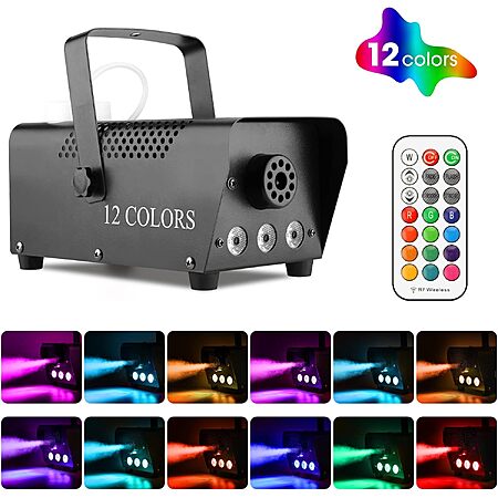 2000cfm 500w Fog Machine Smoke Machine with LED Lights and 12 Color Light Effects, $38.89, Amazon
