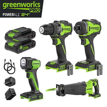 Greenworks Pro Brushless 24V 4-Piece Power Tool Combo Kit, $259, Walmart