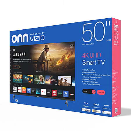 onn 50 in Class 4K UHD Smart Television Powered by VIZIO OS, 50S4V1, $158, FS, Walmart