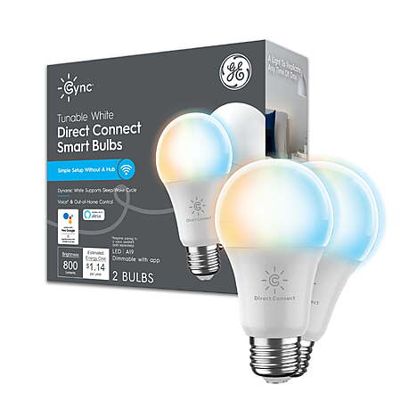 2 pack, GE Cync A19 Smart LED Light Bulbs, Tunable White Indoor Décor Lights, 60 Watts, Medium Base, $8.97, Walmart