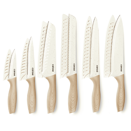CAROTE 12-Piece Kitchen Knife Set with Blade Guards, White Granite Ceramic Knife, Stainless Steel, $13.99, Walmart