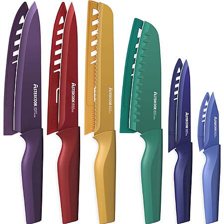 Astercook 6 Piece Color-Coded Kitchen Knife Set, Stainless Steel Chef Knives with 6 Anti-Rust Coating Blades and Blade Guards, + more, $12.99, Walmart