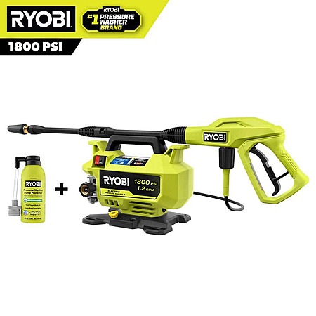 RYOBI 1800 PSI 1.2 GPM Cold Water Corded Electric Pressure Washer with 4 oz. Pump Protector, $89, FS, Home Depot